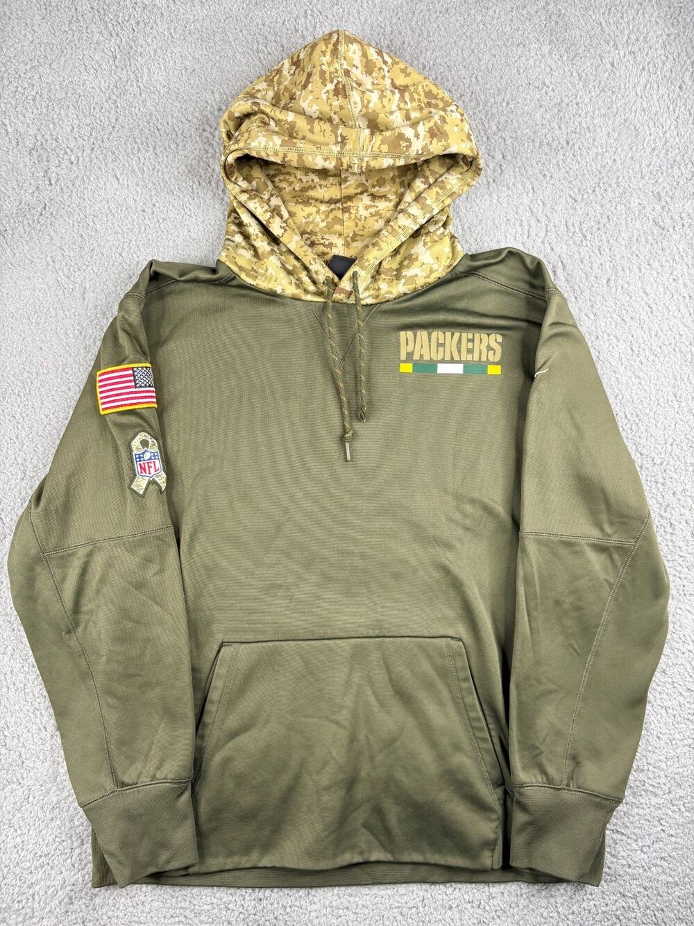 Nike Green Bay Packers Salute To Service Hoodie Men's Size XL Olive Camouflage